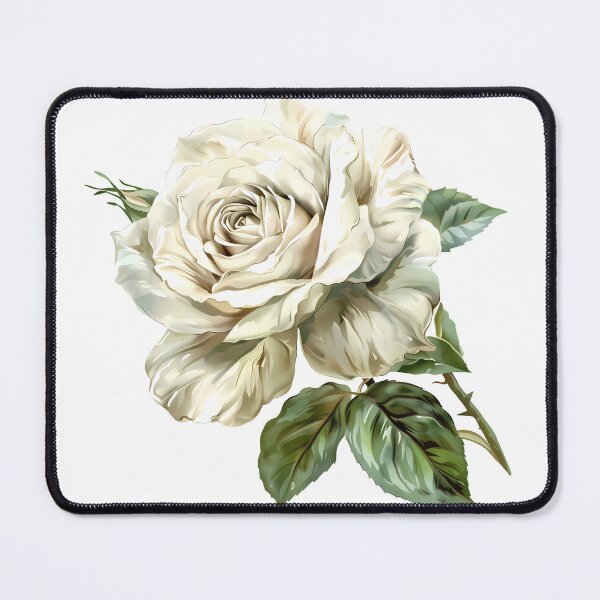 Item preview, White Ivory Rose with Green Leaves - Elegant Romantic Floral Art Print designed and sold by DesignArtist.ia.
