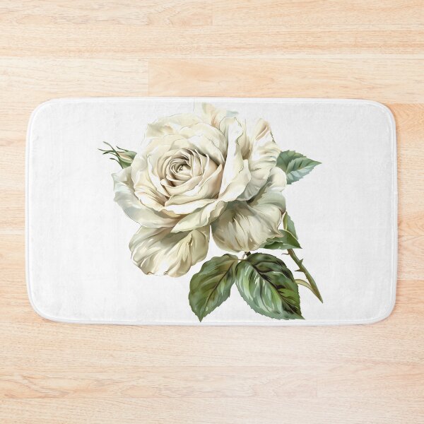 Item preview, White Ivory Rose with Green Leaves - Elegant Romantic Floral Art Print designed and sold by DesignArtist.ia.