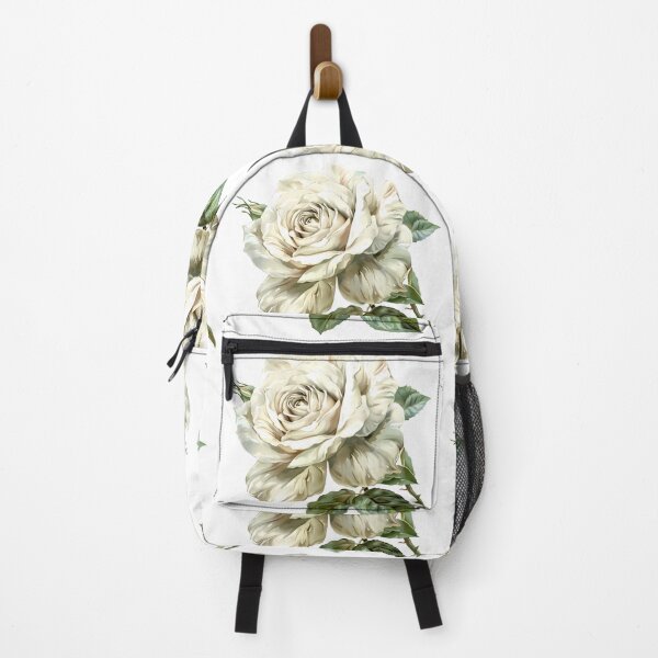 Item preview, White Ivory Rose with Green Leaves - Elegant Romantic Floral Art Print designed and sold by DesignArtist.ia.