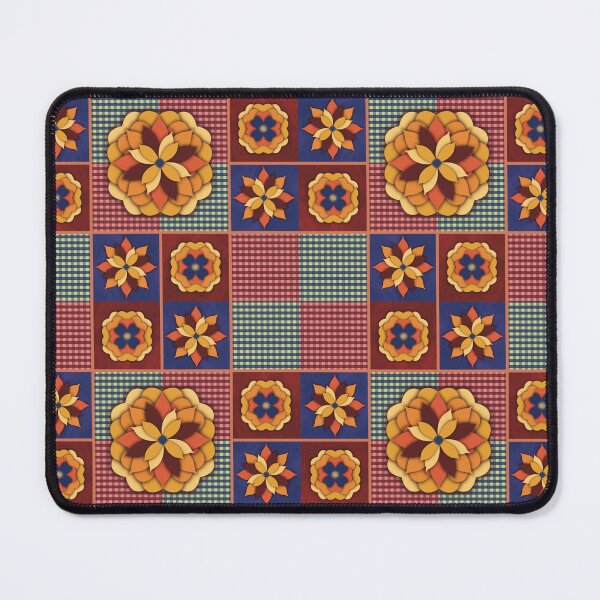 Item preview, Folk Art Floral Tiles — Boho Orange Navy Mandala Pattern designed and sold by PearlAndJade.