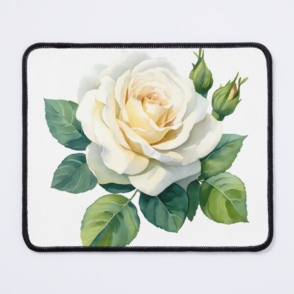 Item preview, White Rose with Green Leaves - Elegant Romantic Floral Art Print designed and sold by DesignArtist.ia.