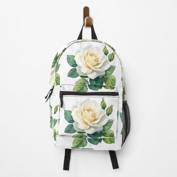 Item preview, White Rose with Green Leaves - Elegant Romantic Floral Art Print designed and sold by DesignArtist.ia.