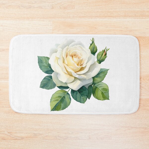 Item preview, White Rose with Green Leaves - Elegant Romantic Floral Art Print designed and sold by DesignArtist.ia.