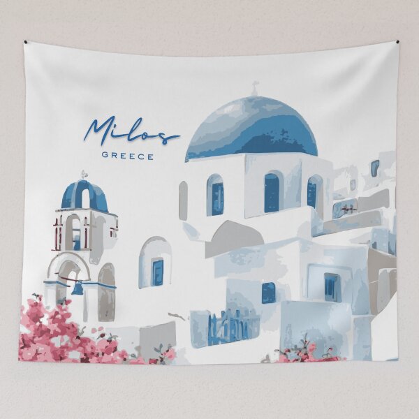 Item preview, Milos Greece Travel Art Vintage Poster designed and sold by FestivityFinds.