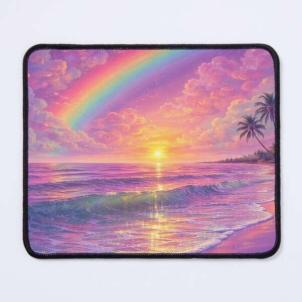 Item preview, Pink Sunset Rainbow Ocean Art | Colorful Seascape Illustration designed and sold by SunnyIris.
