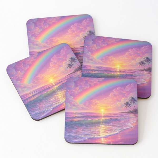 Item preview, Pink Sunset Rainbow Ocean Art | Colorful Seascape Illustration designed and sold by SunnyIris.