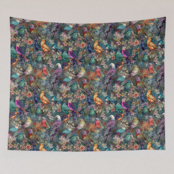 Item preview, Vibrant Tropical Avian Watercolor Garden Tapestry designed and sold by pinkal.