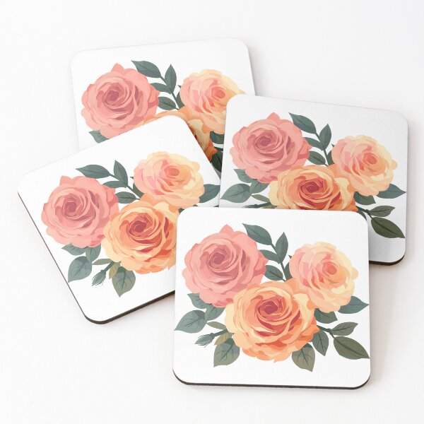 Item preview, Peach and Pink Rose Trio - Elegant Romantic Floral Art Print designed and sold by DesignArtist.ia.