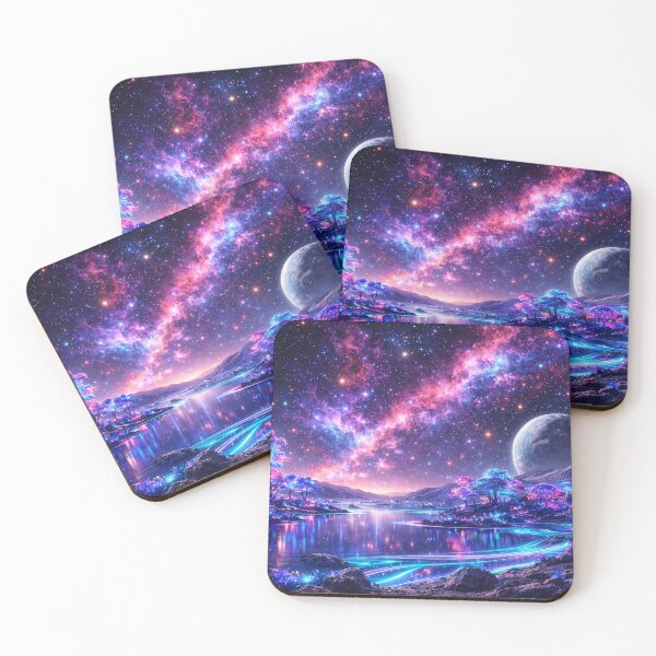 Item preview, Neon Cosmic Lake Beneath Surreal Galaxy Sky designed and sold by ImaginingNebulae.