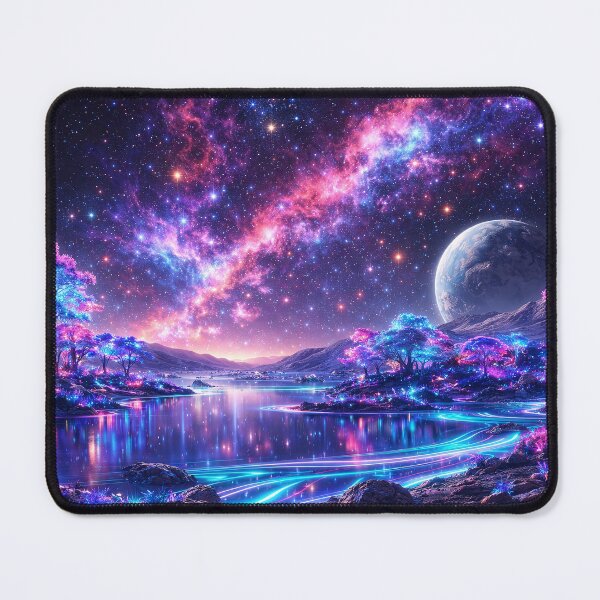 Item preview, Neon Cosmic Lake Beneath Surreal Galaxy Sky designed and sold by ImaginingNebulae.
