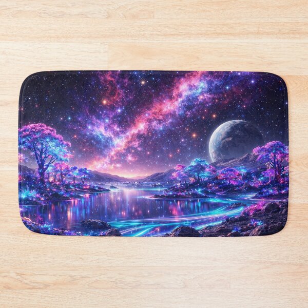Item preview, Neon Cosmic Lake Beneath Surreal Galaxy Sky designed and sold by ImaginingNebulae.