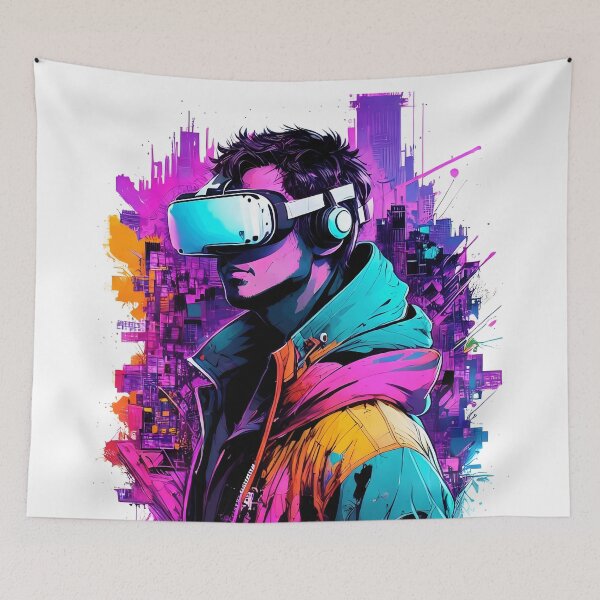Item preview, Virtual Gamer Cyberpunk VR Headset Neon Streetwear Digital Art designed and sold by artworkathome.