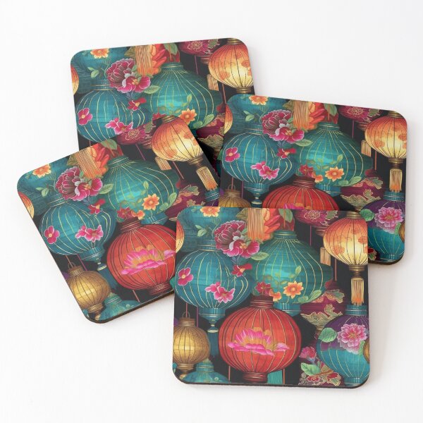 Item preview, Ornate Silk Lanterns and Peony Floral Night Garden designed and sold by pinkal.