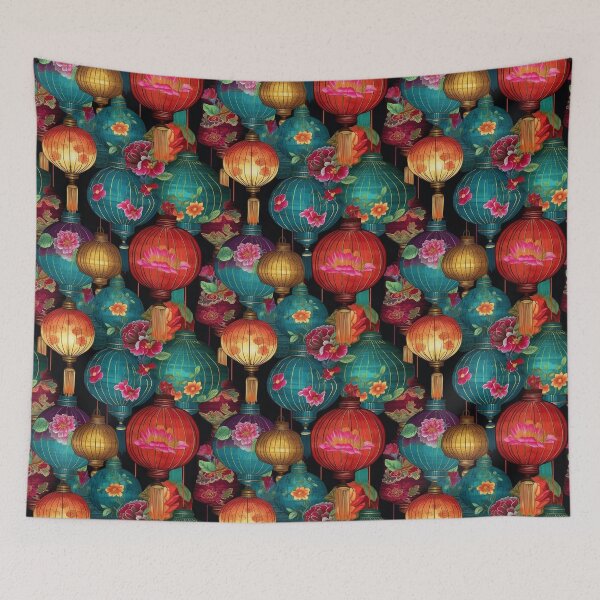 Item preview, Ornate Silk Lanterns and Peony Floral Night Garden designed and sold by pinkal.