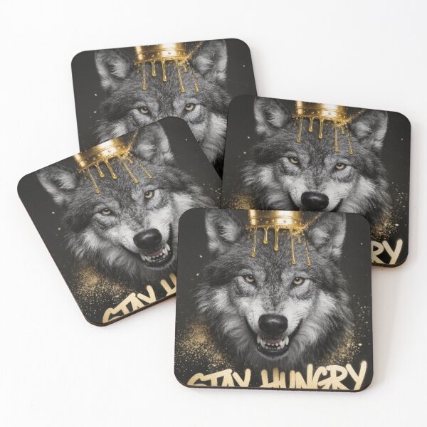 Item preview, Stay Hungry Wolf Gold Crown Dark Luxury Art Print Motivational Street Art Poster designed and sold by sayntastic.