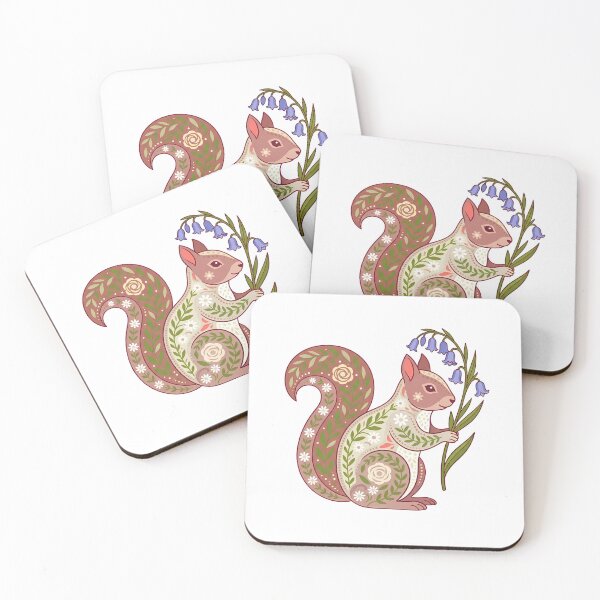 Item preview, Floral Folk Art Squirrel Holding Bluebells – Scandinavian Folk Art by heidiannemorris © designed and sold by FOLK ART FUSION by heidiannemorris.
