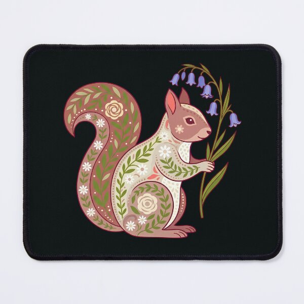 Item preview, Floral Folk Art Squirrel Holding Bluebells – Scandinavian Folk Art by heidiannemorris © designed and sold by FOLK ART FUSION by heidiannemorris.