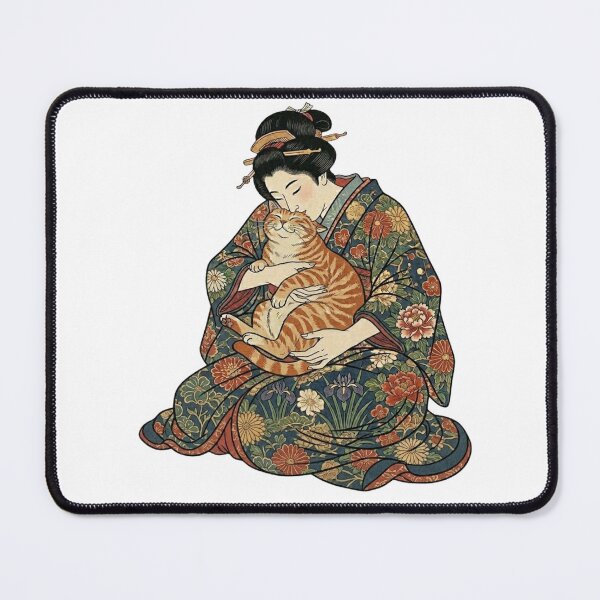 Item preview, Edo Town Girl Cat Sniffing - Traditional Ukiyo-e Love - Ginger Cat Hug designed and sold by LuckyCatClubJP.