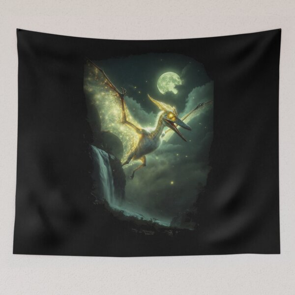 Item preview, Glowing Pterodactyl Dinosaur Mystical Night Scene designed and sold by Syrupulse.