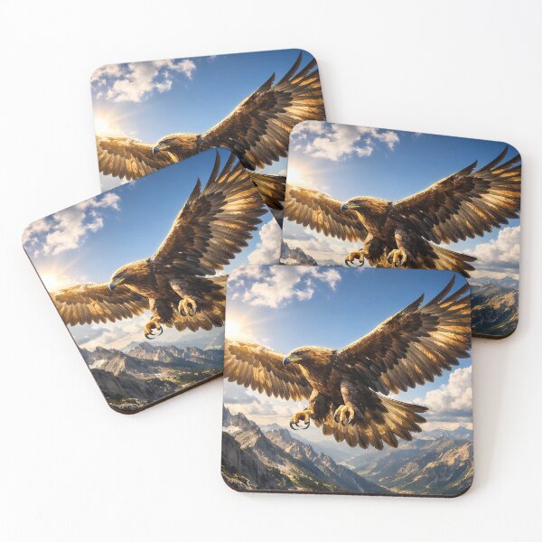 Item preview, A breathtaking view of a majestic eagle in flight, overlooking a dramatic valley under a brilliant morning sun. designed and sold by Dreamy Armine Art.