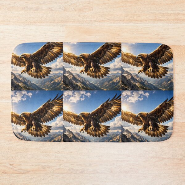 Item preview, A breathtaking view of a majestic eagle in flight, overlooking a dramatic valley under a brilliant morning sun. designed and sold by Dreamy Armine Art.