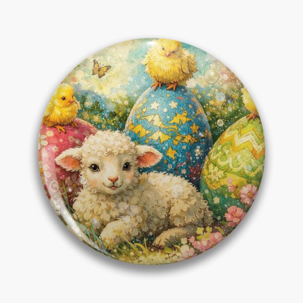 Item preview, Little Easter Lamb and Adorable Chicks in Floral Garden designed and sold by M-Y-A-R-T-.