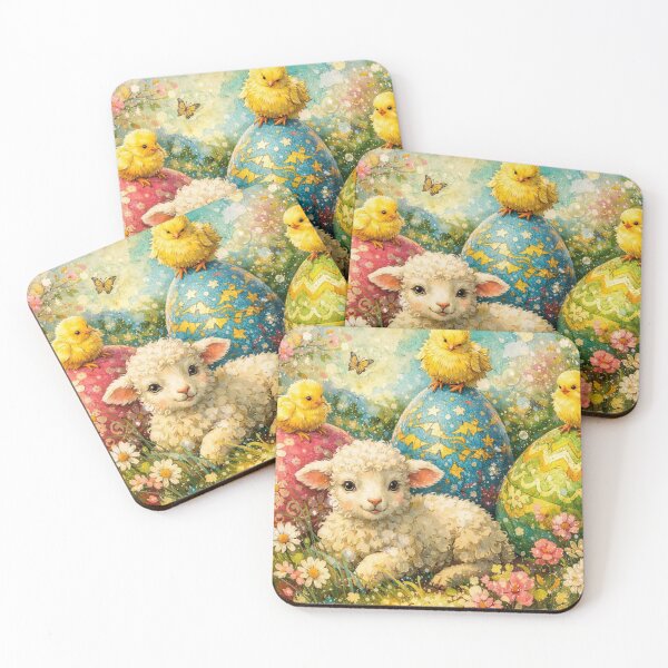 Item preview, Little Easter Lamb and Adorable Chicks in Floral Garden designed and sold by M-Y-A-R-T-.