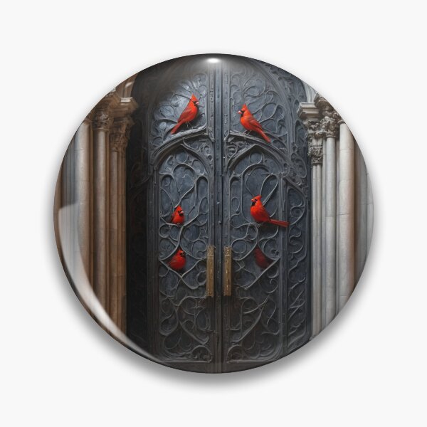 Item preview, Scarlet Cardinal Perched on Dark Sacred Hinge designed and sold by GeoWhimsy Studio.