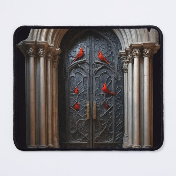 Item preview, Scarlet Cardinal Perched on Dark Sacred Hinge designed and sold by GeoWhimsy Studio.