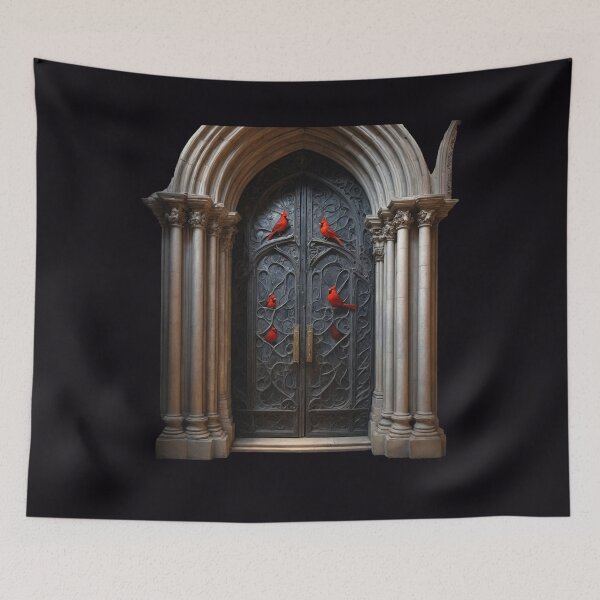 Item preview, Scarlet Cardinal Perched on Dark Sacred Hinge designed and sold by GeoWhimsy Studio.