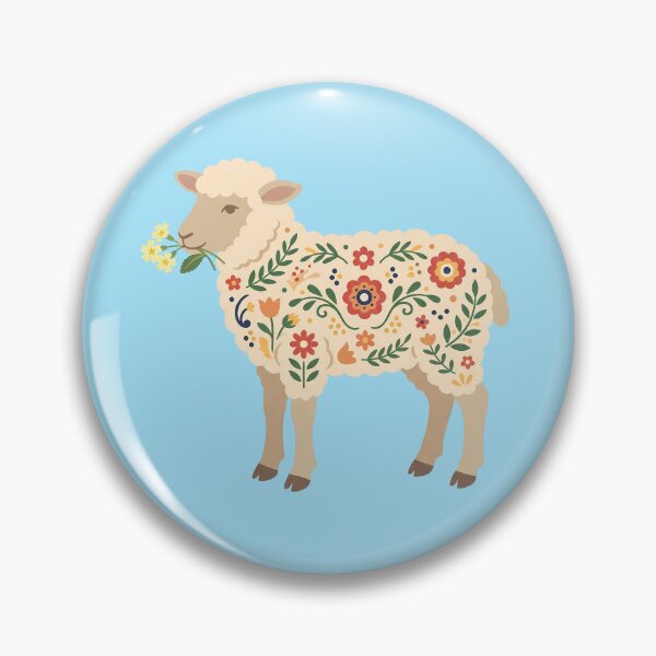 Item preview, Standing Floral Folk Art Lamb Holding Primroses – Scandinavian Folk Art by heidiannemorris © designed and sold by FOLK ART FUSION by heidiannemorris.