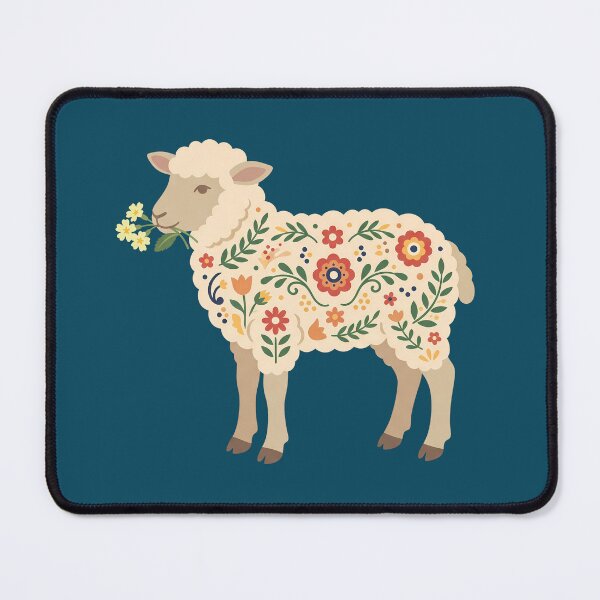 Item preview, Standing Floral Folk Art Lamb Holding Primroses – Scandinavian Folk Art by heidiannemorris © designed and sold by FOLK ART FUSION by heidiannemorris.