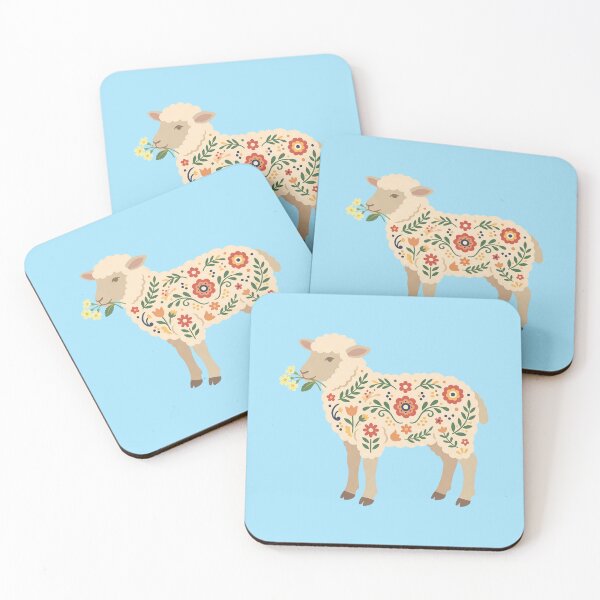 Item preview, Standing Floral Folk Art Lamb Holding Primroses – Scandinavian Folk Art by heidiannemorris © designed and sold by FOLK ART FUSION by heidiannemorris.
