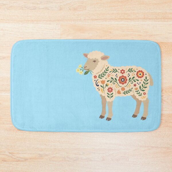 Item preview, Standing Floral Folk Art Lamb Holding Primroses – Scandinavian Folk Art by heidiannemorris © designed and sold by FOLK ART FUSION by heidiannemorris.