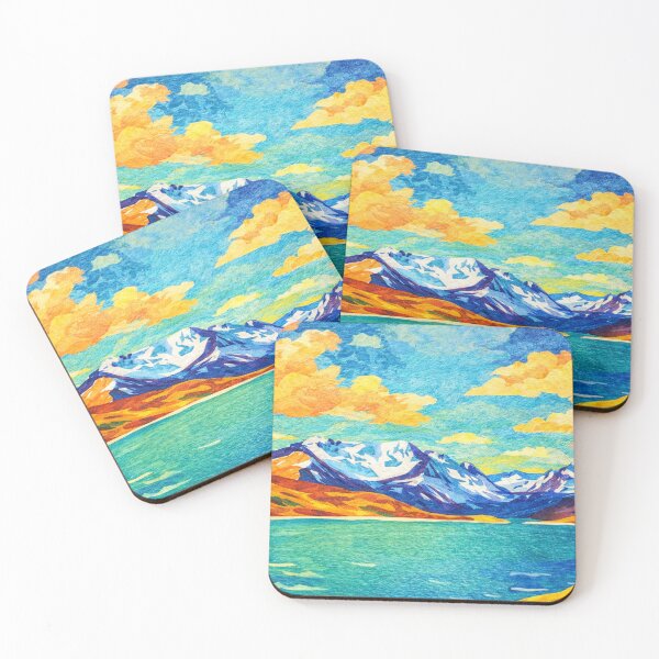 Item preview, Vibrant Snowy Mountains, Watercolor Papercut, Childrens Book Illustration designed and sold by SWSandraWechner.