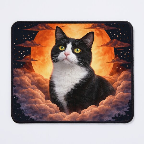 Item preview, Tuxedo Cat Moon Art – Black and White Cat Celestial Pet Print Design designed and sold by PixelsPaws.