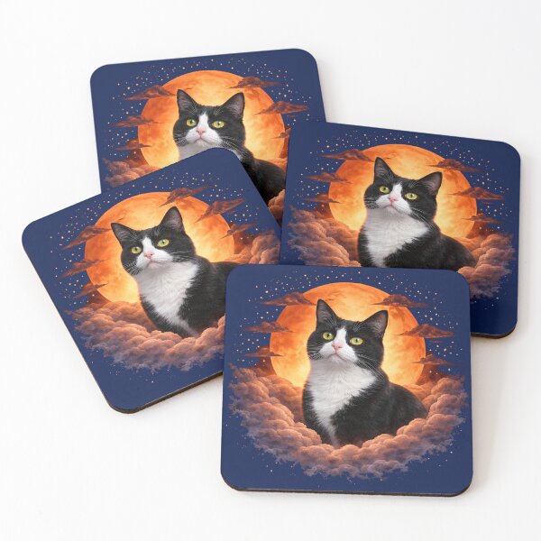 Item preview, Tuxedo Cat Moon Art – Black and White Cat Celestial Pet Print Design designed and sold by PixelsPaws.
