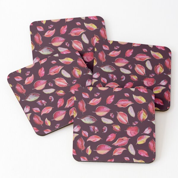 Item preview, Watercolor Red Leaves Pattern on Dark Background designed and sold by VitSArt.