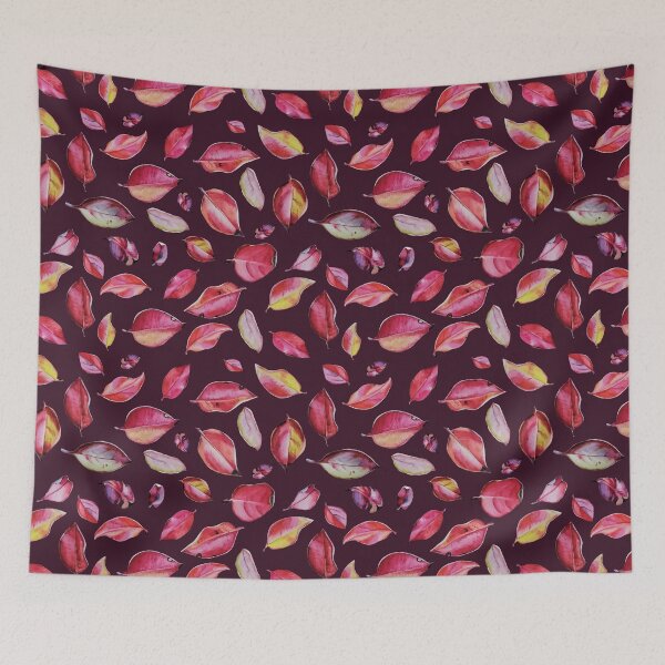 Item preview, Watercolor Red Leaves Pattern on Dark Background designed and sold by VitSArt.