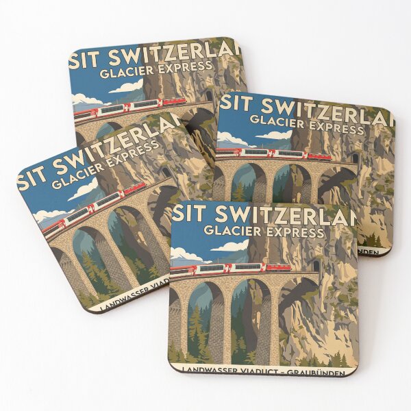 Item preview, Glacier Express Switzerland – Vintage Style Travel Poster Art designed and sold by VistaPainterArt.