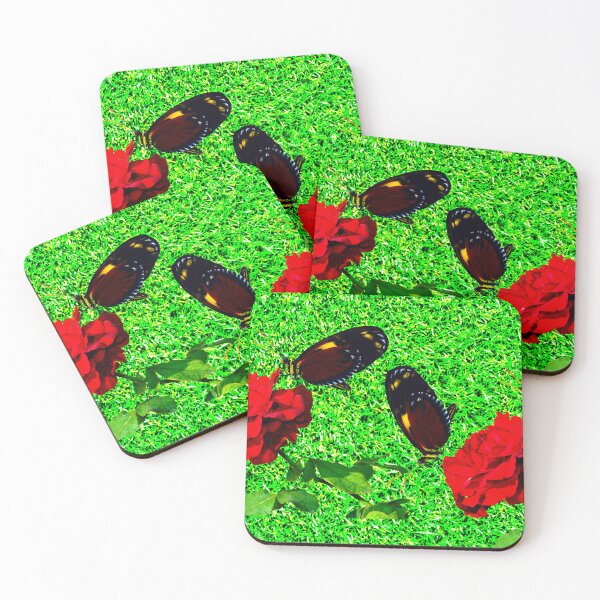 Item preview, Tiger longwing butterflies pollinating roses flowers on lawn designed and sold by Peter Etchells.
