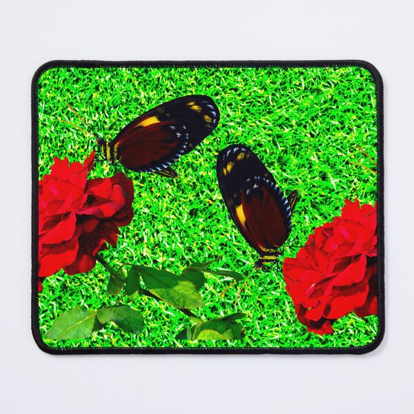 Item preview, Tiger longwing butterflies pollinating roses flowers on lawn designed and sold by Peter Etchells.