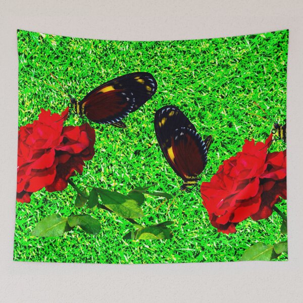 Item preview, Tiger longwing butterflies pollinating roses flowers on lawn designed and sold by Peter Etchells.
