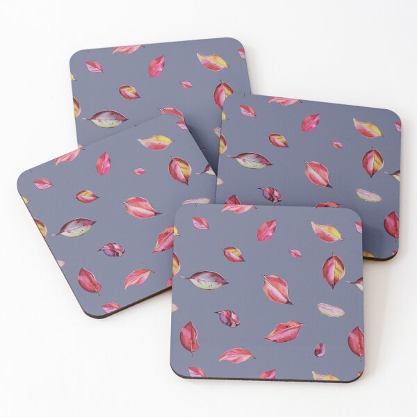 Item preview, Watercolor Red Leaves Seamless Pattern Blue Background minimal designed and sold by VitSArt.