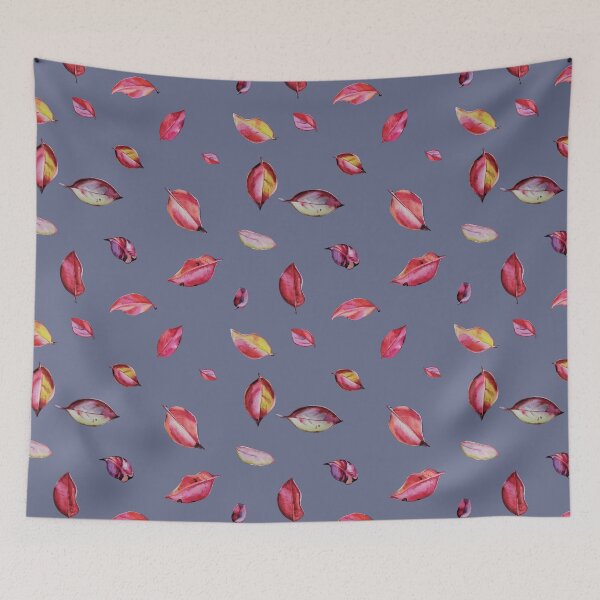 Item preview, Watercolor Red Leaves Seamless Pattern Blue Background minimal designed and sold by VitSArt.