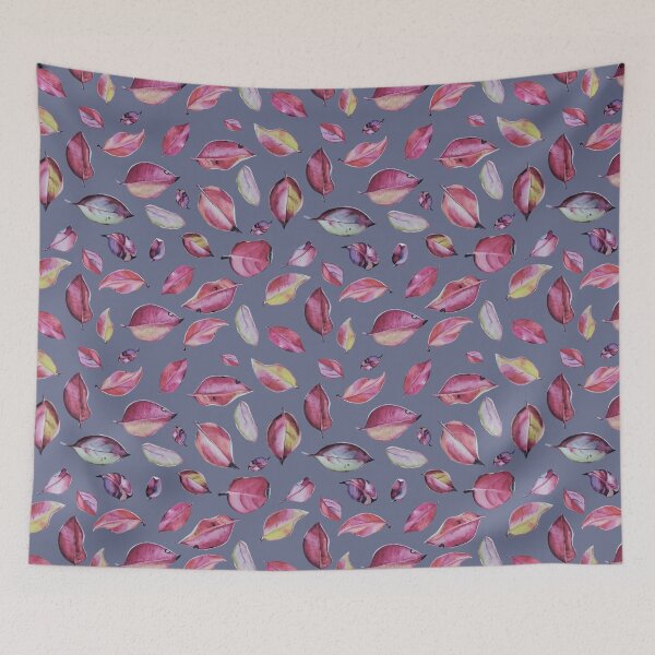 Item preview, Watercolor Red Leaves Seamless Pattern Blue Background designed and sold by VitSArt.