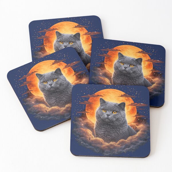 Item preview, British Shorthair Moon Art – Grey Cat Celestial Pet Print Design designed and sold by PixelsPaws.