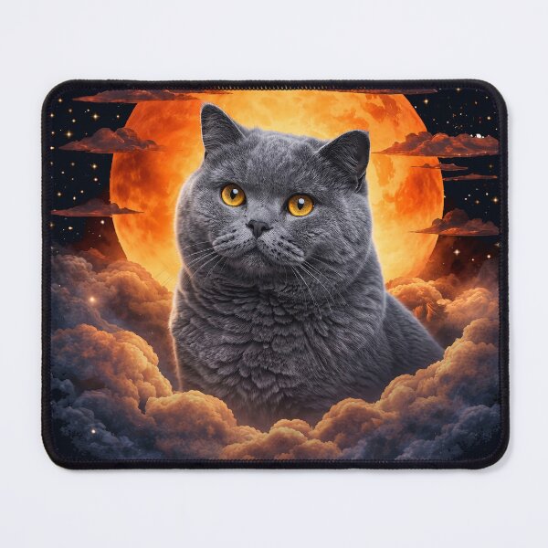 Item preview, British Shorthair Moon Art – Grey Cat Celestial Pet Print Design designed and sold by PixelsPaws.
