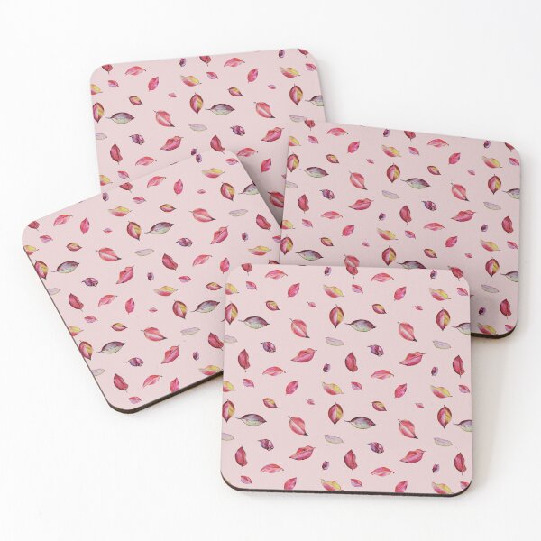 Item preview, Watercolor Red Leaves Seamless Pattern Small Scale on pink designed and sold by VitSArt.