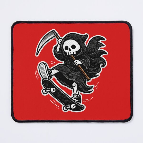 Item preview, Cute Grim Reaper Skateboarding | Kawaii Skeleton Streetwear Patch Design designed and sold by ColorSplash123.